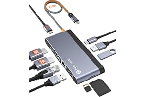 Docking Station USB C, NOVOO Adaptador multipuerto Tipo C 10 en 1 con HDMI 4K Dual, Adaptador USB C a USB, Gigabit Ethernet, 100W PD, USB 3.0, Lector de Tarjetas SD/TF per MacBook/DELL/HP/Lenovo