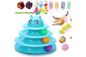 Vealind Cat Toys Pet Interactive Fun Roller Exerciser 3 Level Cat Teaser Ball Toy with Colorful Balls Kitten Toys Set 17 Pack (Blue)
