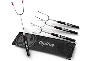 Tapirus 4 utdragbara campingpinnar för marshmallow-stekning, hållbar rostfri utrustning, grillspett med isolerade handtag, teleskopgafflar, redskap för smores, hot Dogs & shish-kebabs