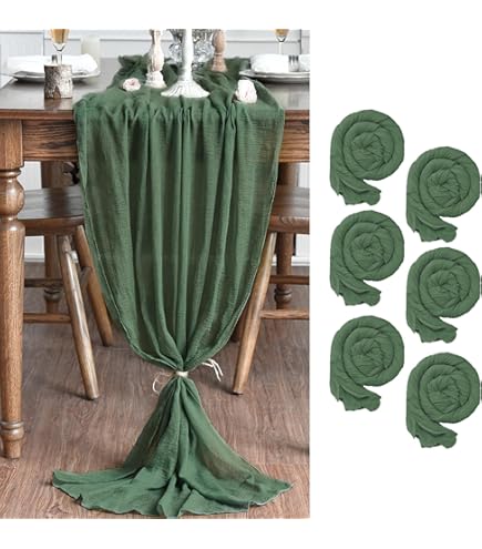 Tafelloper, 4 stuks, saliegroen, kaasdoek, tafelloper, 90 x 300 cm, rustieke gaasstof, boho-tafelloper, voor bruiloften, bruidsfeesten, decoraties, tafeldecoratie Tafelloper, 4 stuks, saliegroen, kaasdoek, tafelloper, 90 x 300 cm, rustieke gaasstof, boho-tafelloper, voor bruiloften, bruidsfeesten, decoraties, tafeldecoratie