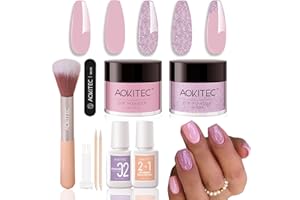 ‎AOKITEC Aokitec Dipping Powder Nails Set - Pink & Glitzer Dip Powder mit Dip Liquid Base Nagelzubehör für Nail Art, Nägel Set zum einfachen Mitnehmen, Nägel Selber Machen, Geschenk für Frauen & Mädchen