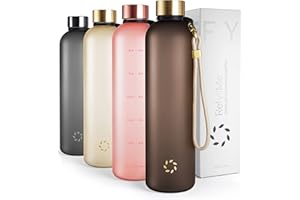 REFYLL ME Butelka na wodę z oznaczeniami czasowymi wykonana z Tritanu "hydroFyll" I Butelka na wodę 1L I z paskiem do przenoszenia I Nadająca się do napojów gazowanych I Bez BPA