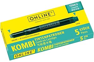 ONLINE Wkłady atramentowe Combo, uniwersalne wkłady, kompatybilne ze wszystkimi popularnymi piórami, również wkładami zastępczymi, pudełko z 5 wkładami o dużej pojemności, kolor: turkusowy