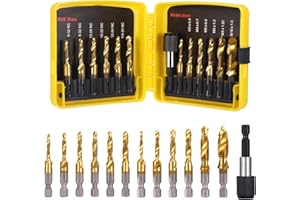 HSEAMALL Lot de 13 tarauds combinés - 6 mm - HSS M3-M10 - Jeu de tarauds SAE 6-32NC jusqu'à 1/4-20 NC - Pour perçage, taraudage et fraisage, fer, aluminium, cuivre, métal