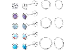 JeryWe Set di 8 paia di orecchini in titanio G23 per orecchie sensibili, calibro 20, orecchini a cerchio in puro titanio con sfera di zirconia cubica G23, ipoallergenici