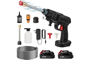 JDKJAG 21V 38Bar High Pressure Cordless Pressure Washer, 5L/min Portable Pressure Washer with Battery, 5m Hose 6-in-1 Adjustable Nozzle, Pressure Cleaner for Car Floor Garden Cleaning Watering (2 batteries)
