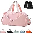 Sports Gym Bag, Pink Black Green Blue Portable Large Duffel Totes with 2pcs Shoes Compartments, Lightweight Overnight Weekend Bags for Sport Yoga Travel Swimmin