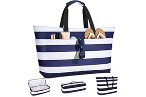 CIRYCASE Bolso Playa Mujer con Nevera 2 en 1, Impermeable & Plegable Bolsa Viaje XXL Familiar, Beach Bag 54L Extra Grande con Cremallera y 9 Bolsillos para Piscina/Picnic/Gimnasio/Compra Esenciales