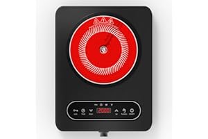 ‎VBGK VBGK Glaskeramik Kochfeld 1 Platte, 220V, 2000W, Kochfeld mit LED-Touch-Bedienelementen und Drehreglern, 10 Leistungsstufen, 4-Stunden-Timer, Sicherheitsverriegelung Herdplatte mit Stecker