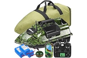 Bilbear Barco de cebo GPS con Echolot y GPS, 3 compuertas, barco de suministro de cebo, barco de pesca con sensor sonar, batería de repuesto, bolso (Camo Boot con buscador de pescados)