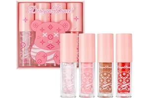 AOOWU Lip Oil and Lip Gloss Set, 4Packs Hydrating Lip Oil Set, Non-sticky Plumping Lip Oil Tinted, Long Lasting Lip Glow Balm Lip Care, Gift For Women and Teenage Girl (01)