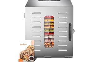‎KWASYO Kwasyo Dörrautomat Edelstahl DA 1000, XXL-Dörrfläche 1,1 m², Dörrgerät Temperatur einstellbar 30-90℃, LED-Display, 24 Std, BPA-frei, mit Rezeptheft, 10 Edelstahl-Dörrtabletts
