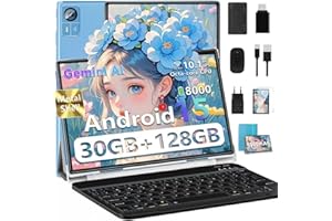 ‎SUAAT SUAAT 2025 Tablet 10 Zoll Android 15 mit 30GB+128GB, WiFi 6, BT 5.0, 6000mAh, Dual Camera 8+5MP,1280 * 800, Cast, OTG, Type C, mit Hülle, Tastatur & Maus -Himmelblau