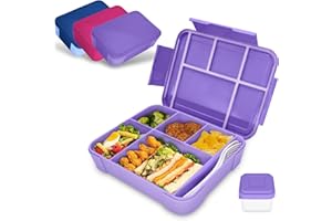 IJIAMY Bento Lunch Box Kids, Bento Box Lunch Box Adults with 5 Compartments and 1 Salad Dressing Containers, Snack Box for Kids and Adults Work School (Purple)