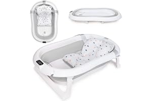 moovkee. Faltbare Baby Badewanne mit Thermometer und Badekissen - 80cm Babybadewanne für Baby 0-36 Monate - Kinderbadewanne für Neugeborene - Sicher für Ihr Baby