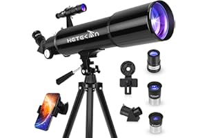 HETEKAN Teleskop, Teleskop für Erwachsene Astronomie, 80mm Apertur 600mm Refraktor Teleskop für Kinder & Anfänger, Vergrößerung 180X, für Mondbeobachtung mit Telefon-Adapter