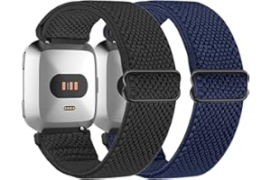 Larbolu 2 Pack Bracelets Compatible avec Fitbit Versa 2 Bracelet/Fitbit Versa Bracelet Femme Homme,Étirement réglable Nylon elastique Bracelet de remplacement Pour Fitbit Versa 2/Versa/Versa Lite/SE