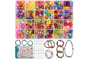EWPARTS Perlen Zum Auffädeln Kinder ab 4 24 Farben Perlen für Armbänder Kinder DIY Freundschafts Armbänder Halsketten Perlen Set Inklusive Anleitung und Armband Schnur Elastisch Armband Perlen Set Kinder