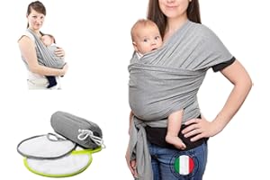 BABYTOOLS Fular Portabebe (100% Made In Italy) Con 2 BABEROS INCLUIDOS, Mochila Portabebes De Algodón Orgánico, Porteo Bebe De Tejido Suave, Ligero Y Transpirable, Apta Hasta 15 Kg