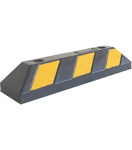 Fermaruota Parcheggio In Gomma Riciclata - 2 Pezzi, 60x12x10 Cm, Nero E Giallo Riflettente, Per Garage E Piazzali