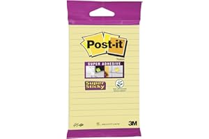 Post-it Super samoprzylepne duże karteczki, podwójna siła klejenia, w linie, 1 podkładka, 45 arkuszy, 102 mm x 152 mm, żółte, samoprzylepne karteczki na ściany, monitory i lodówkę