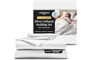 Miracle Made Newly Förbättrad Extra Luxe Cool IT True Grip dra-på-lakan – vita, queen size – 4-delat silver infunderat lakan