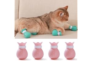 ANNCHILIO 4 Stück Anti-Kratz-Stiefel : Katzenschuhe aus Silikon mit verstellbarem Pfotenschutz zum Baden, Rasieren, Untersuchen und Behandeln von Katzen.