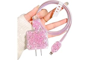 DIYGODY Lussuose Set di Cavi Protettivi con Design a Paillettes per iPhone, Simpatici USB Type-C Caricabatterie Protezioni per iPhone, Antirottura del Cane Gatto Accessori di Protezione per Cavo Linee Dati
