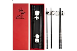 Taekooki 2 Paires Baguettes Japonaises, Ensemble de Baguettes, avec Support, Baguettes Chinoises Réutilisables, kit Cadeau avec Baguettes Chinoises et Couverts Asiatiques avec Boîte Cadeau