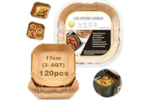 Papel Para Freidora de Aire, KKNE 120 Piezas Papel Horno Freidora Aire Cuadrado, Papel de Pergamino Antiadherente Desechable sin perforar para Freidora Hornear Asar y Microondas Sartén（17cm）