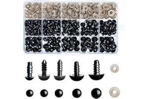 ktxaby 400Pcs Safety Eyes for Crochet Toys,Plastic Safety Eyes and Noses for Animal Soft Toy Making,Black Plastic Craft Safety Eyes for Stuffed Animals DIY Making Soft Toy Crafts Decorations(6-12 mm)