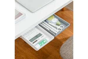 BIGINGJIA 2 Pack Under Desk Drawer,Self-Adhesive Hidden Under Desk Storage Desk Organizer&Storage Box Suitable for Home Office and School(White)
