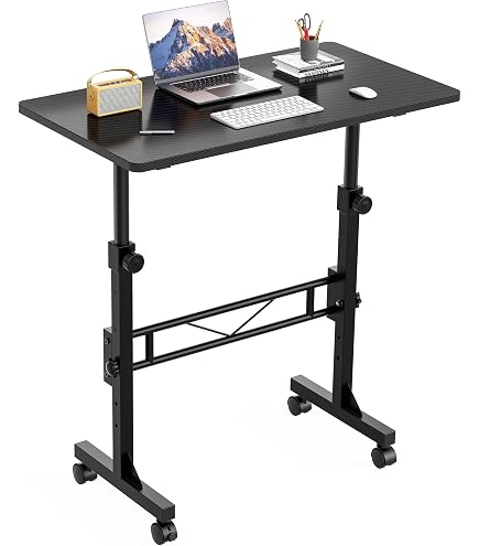 Mobiler Stehpult Mit Rollen - Höhenverstellbar 76-111 Cm, Neigbarer Tisch, Schwarz