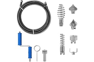 GYHMTOO Sirga Desatascador Tuberias 5m Diámetro 12 mm, Alambre Desatascador Tuberias con 8 Piezas Limpiador de Drenaje,Profesional Fregadero Desatascar Tuberias