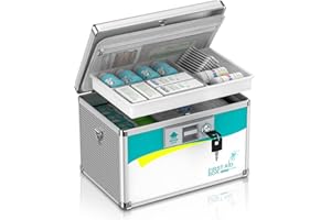 Glosen Medizinbox, Medikamenten Aufbewahrung Verschließbare Box, Hausapotheke, Medikamentenschrank, Medikamentenbox mit Schloss 12 x 7.61x 7.87 Zoll (Mittel)
