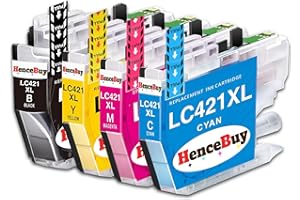 HenceBuy LC421XL Wkłady atramentowe do Brother LC421 XL LC-421XLVA wielopak kompatybilny z Brother DCP-J1050DW DCP-J1140DW MFC-J1010DW, czarno-cyjan, magenta, żółty (wysoka wydajność)