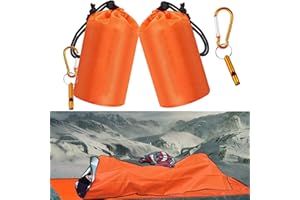 BAYINBROOK 2 Stück Notfall Überleben Schlafsack, Survival Biwaksack Tragbarer Erste Hilfe Notfalldecke Rettungsdecke Wärme und Wasserdicht für Camping Wandern Outdoor Aktivitäten, mit Signalpfeife Karabiner