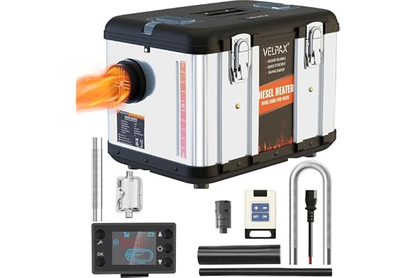 VELPAX Chauffage Diesel 8 KW 12V Tout-en-Un Portable Chauffage à Air Diesel,0,16-0,52 L/h Réchauffeur d'air Diesel 8-36 ℃ Réglable 15-20 m² Contrôle Intelligente LCD Réservoir 5 L pour Bateau Auto