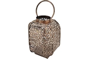 Rebecca Mobili Lanterna Da Tavolo, Portacandela In Metallo, Design Etnico, Effetto Bronzo, Per Eventi Matrimoni Arredo Casa - Misure: 22 x 16 x 16 cm (HxLxP) - Art. RE6654