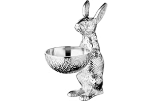 EDZARD Conejo con cuenco Bert (altura 22 cm), diseño de conejo con cuenco, aluminio niquelado plateado, cuenco decorativo, cuenco de fruta