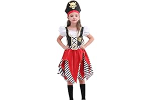 Rabtero Kinder Piraten Kostüm, Deluxe Piraten Cosplay Dress Up Set für Jungen, Luxus Piraten Prinzessin Kleid für Mädchen, Piraten Kostüm mit Zubehör für Kinder 3-10 Jahre alt