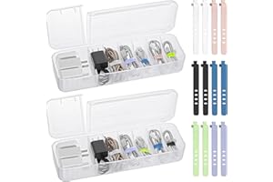 HINGTTRAUM Kabel Aufbewahrungsbox 2 Stück, 7 Fächer Transparente Kabelmanagement-Box mit 12 Kabelbindern, Doppelöffnung Kabel-Organisator für Schreibtisch Lagerung, Büro, Hausgebrauch