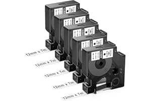 Upwinning 5x 45013 Ruban 12mm x 7m Compatible avec Dymo D1 12mm x 7m 45013 S0720530 A45013, Recharge D1 Ruban 12mm Noir sur Blanc pour Dymo LabelManager 160 210D 280 360D 420P LabelPoint 100 150