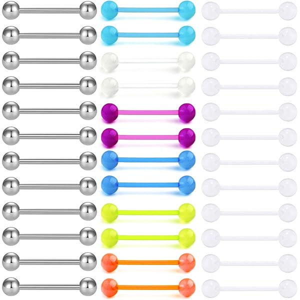 2 Piercing Per Lingua Bianchi | Barra Flessibile 16mm | Bioplast Anallergico | Acrilico - Foto 4