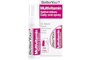 BetterYou MultiVit Daily Oral Spray, Pill-free Multi Vitamin Supplement, 14 Essential Nutrients to Support Health and Wellbeing , 1-month Supply, Natural Blackcurrent and Plum Flavour