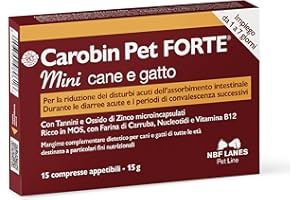NBF Lanes | Carobin Pet Forte Mini Cane Gatto, 15 Compresse Appetibili, Riduzione Disturbi Acuti dell'Assorbimento Intestinale, Diarree Acute, Convalescenza