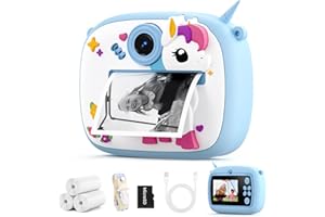YOZISS Kids Camera Instant Print, 1080P Instant Print Camera with MicroSD, Birthday Gift for Boys Girls Age 3 to 12(Blue Pony)
