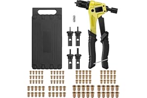AUTOUTLET Remachadora de Tuercas, 8" Remachadora Manual, con 100PCS Tuercas de Remache, 4 Mandriles Intercambiables M3 M4 M5 M6, Llave Incorporada, Remachadora de Tuerca Profesional - Amarillo