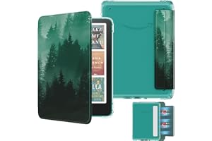 MoKo Detachable Magnetic Case for All-new 7" Kindle Paperwhite 12th Generation 2024 & Kindle Colorsoft 2024/2025,Ultra Clear Back Scratch-Proof Light & Shell Cover with Auto Wake/Sleep, Green Forest