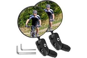 OMCGG 1 par de espejos convexos de seguridad de cristal HD para bicicleta, 75 cm, espejo convexo irrompible, giratorio 360°, soporte de inclinación de 180° para manillar recto o de carreras de 17 a 22 mm